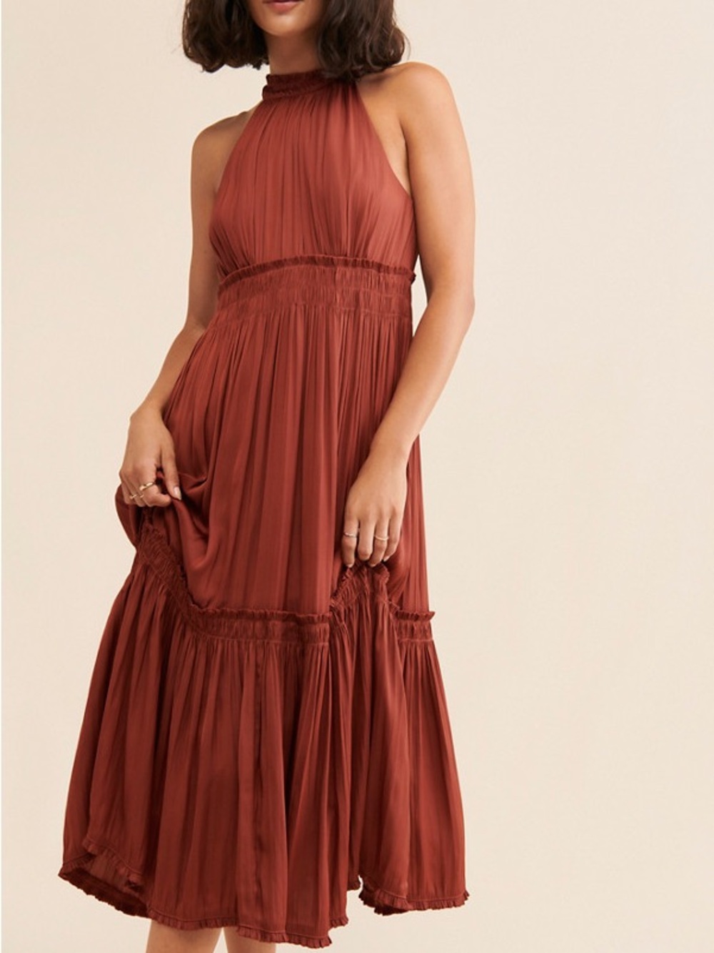 Anthropologie Rust Halter Midi Dress